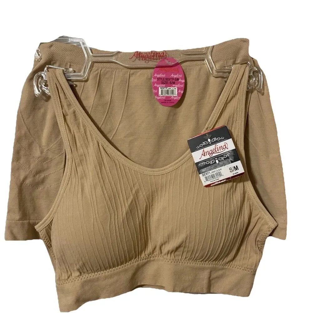 Set Active Sports Bra and Shorts Sz S/M Angelina Beige Textured Top Comfort